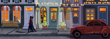 Kışın eski Avrupa şehrinde Yüksek illüstrasyon