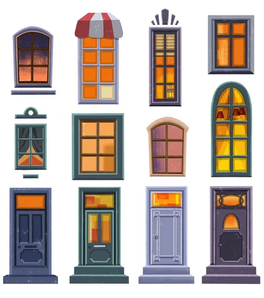 Typen der Fensterbehandlung, flacher Stil. Hohe Illustration — Stockfoto