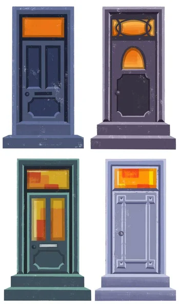 Set de puertas sobre fondo blanco en estilo de diseño plano aislado, ilustración. —  Fotos de Stock
