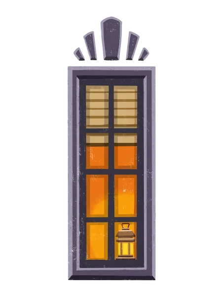 Фонарь свет в окне, ночной стенд на белом фоне в плоском стиле дизайна изолированы, иллюстрация. — стоковое фото