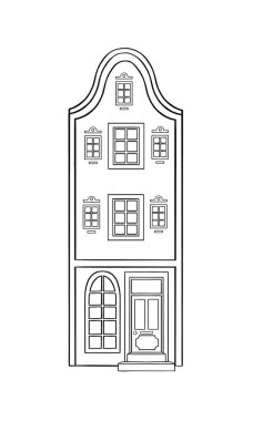 Amsterdam House 'un ana hatlarıyla simgesi. Mimari nesne beyaz arkaplanda izole edildi. AMA mimari öğesi. Yüksek kaliteli illüstrasyon