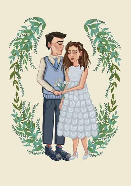 Illustration of Watercolor Vintage Couple Wedding Invitation Card. High quality illustration