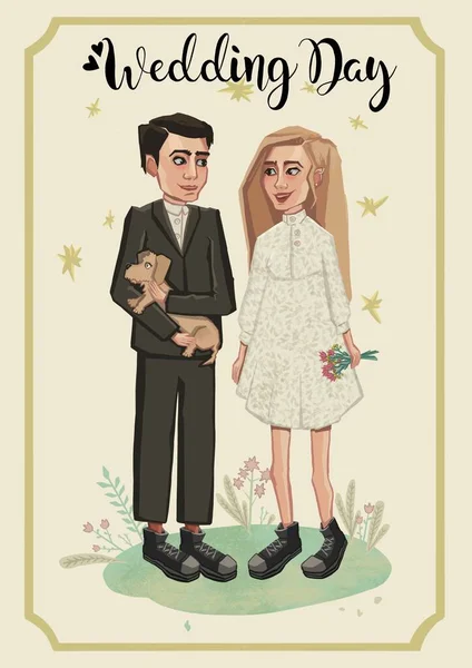 Cartoon wedding invitation card template illustration. High quality illustration