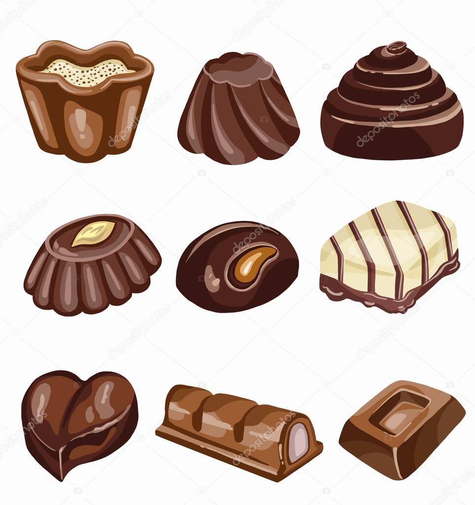 Set Chocolate candies. illustration Hand drawing. High quality illustration