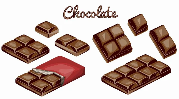 Set Barrette Pezzi Cioccolato Dolce Cioccolato Fondente Buonissimo Ingrediente Saporito — Foto Stock