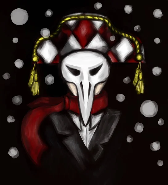 Jester Mask Winter Black Background High Quality Illustration — Stock Photo, Image