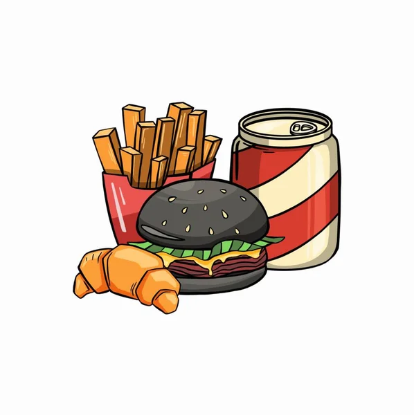 Shirt Oder Plakatentwurf Mit Illustration Eines Isolierten Fast Food Sets — Stockvektor