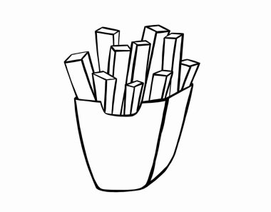 Yemek doğrusal ikonu. Fast food patates kızartması ikonu. Web sitesi, uygulama veya UI tasarımı için simge. Vektör çizimi. Vektör illüstrasyonu