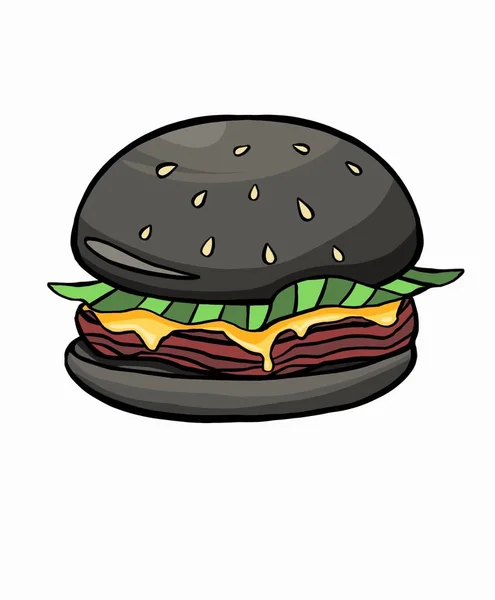 Hamburger Con Pomodori Freschi Foglia Lattuga Bistecca Alla Griglia Sesamo — Vettoriale Stock