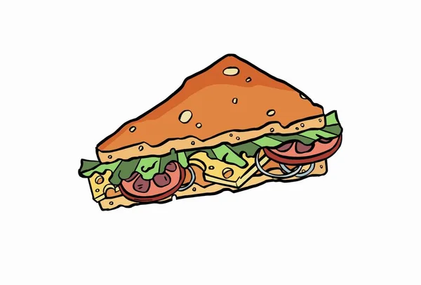 Design Logo Fast Food Badge Con Cartello Sandwich Vettore Menu — Vettoriale Stock