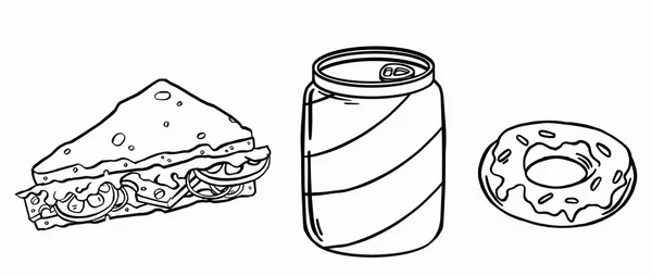 Σύνολο Εννέα Διαφανές Μαύρο Και Άσπρο Εικόνες Fast Food Εικονογράφηση — Διανυσματικό Αρχείο