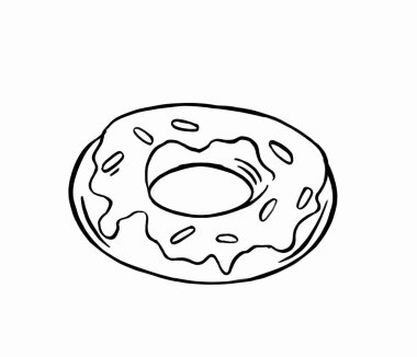 Basit siyah beyaz çizgi çizgi çizgi film donutu çiziyor. Vektör illüstrasyonu