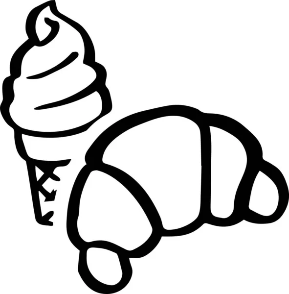 Икона Изображением Мороженого Круассана Пирог Десерты Сладости Линия — стоковый вектор