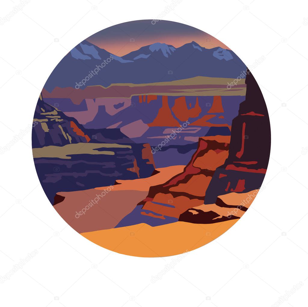 Mountain landscape at sunset. High quality freehand illustration. High quality illustration