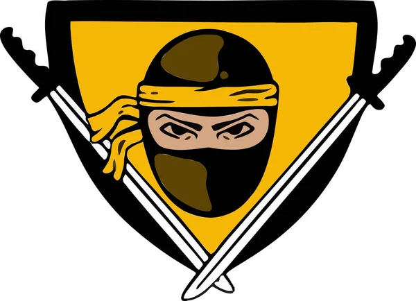 Odznaka Logo Ninja Wojny Mieczowe Zabójca Symbol Wektor — Wektor stockowy