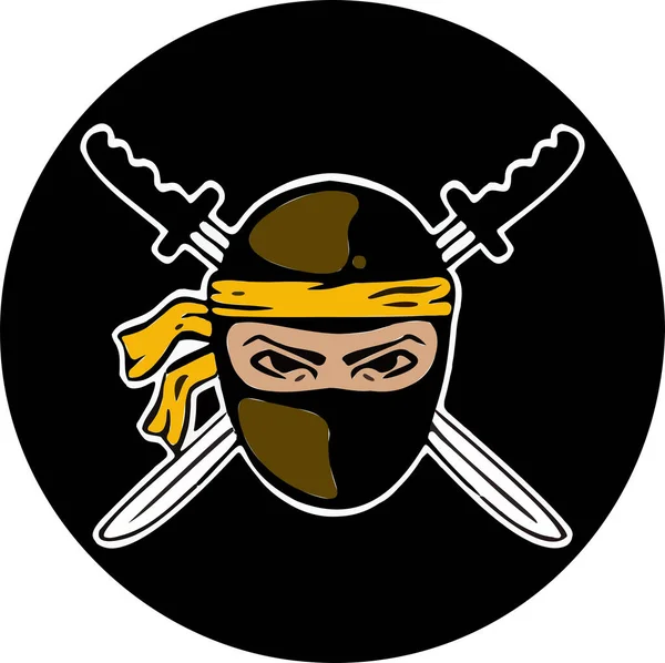 Odznaka Logo Ninja Wojny Mieczowe Zabójca Symbol Wektor — Wektor stockowy