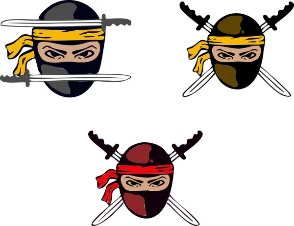 Odznaka Logo Ninja Wojny Mieczowe Zabójca Symbol Wektor — Wektor stockowy