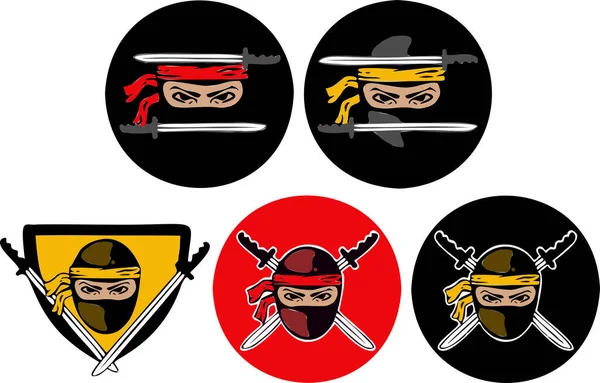 Märke Logo Ninja Svärd Krig Lönnmördare Symbol Vektor — Stock vektor