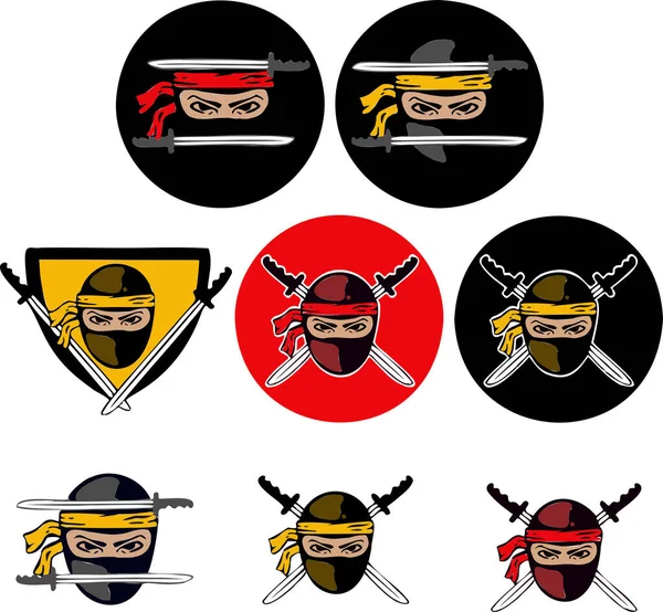 Märke Logo Ninja Svärd Krig Lönnmördare Symbol Vektor — Stock vektor