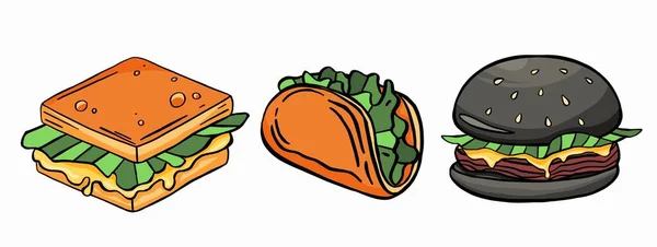 Délicieux hamburger au fromage fondu isolé sur fond bleu. Illustration de dessin vectoriel Fast Food. — Image vectorielle