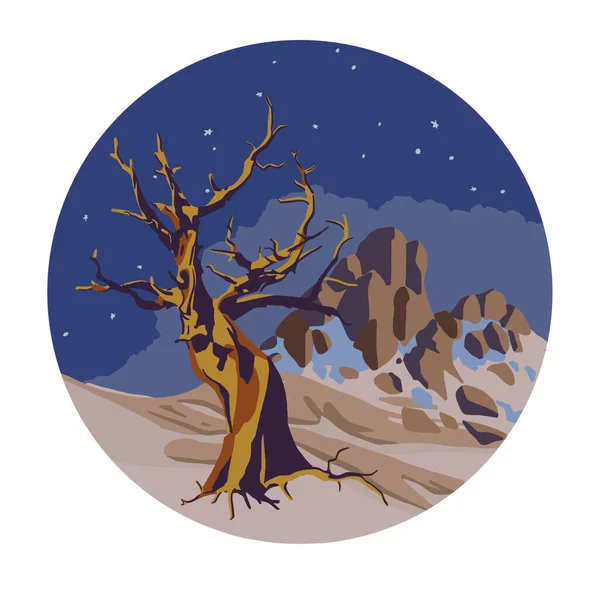 Μοναχικό Δέντρο Νύχτα Στην Έρημο Στα Βουνά Υψηλής Ποιότητας Freehand — Φωτογραφία Αρχείου