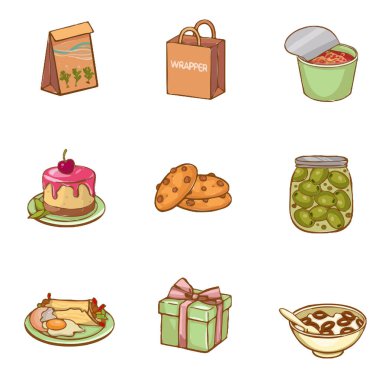 Gıda sembollü modern ikonlar. Çizim. Yüksek kaliteli illüstrasyon