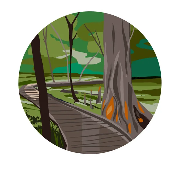 Passerelle Bois Dans Forêt Illustration Haute Qualité Main Illustration Haute — Photo