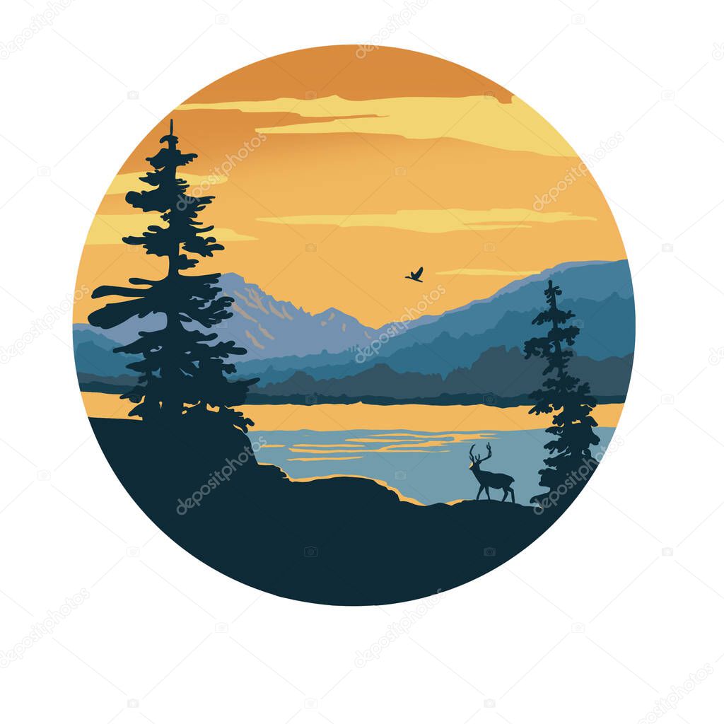  nature landscape background. Cute simple cartoon style. High quality illustration