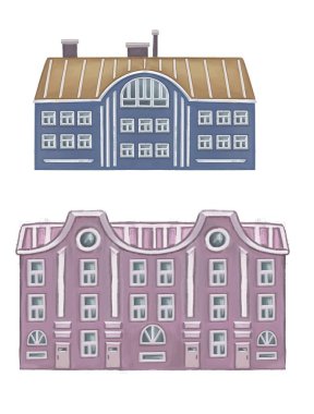 Cartoon house isolated on white background. Stone home or cottage building with restaurant. Rural mansion in flat design. High quality illustration