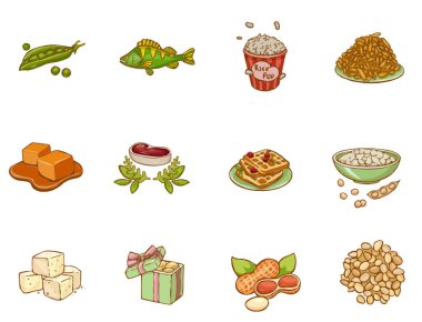 Gıda sembollü modern ikonlar. Çizim. Yüksek kaliteli illüstrasyon