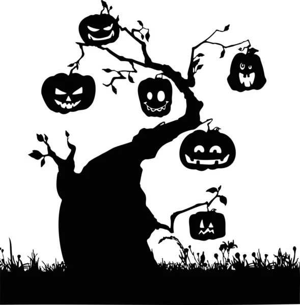 Árvore Silhueta Mágica Vetor Halloween — Vetor de Stock