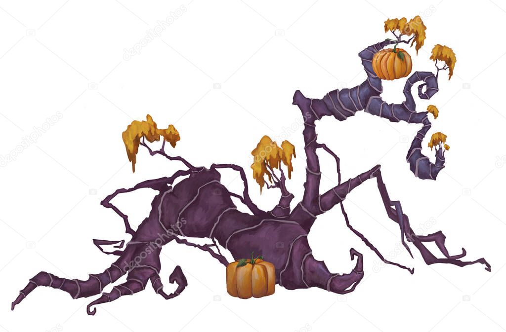 Witch magic tree halloween illustration. High quality illustration