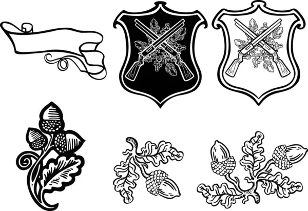 Czarny i biały liniowy znak, zestaw oznaczenie heraldry, ręcznie rysowane wektor ilustracji — Wektor stockowy