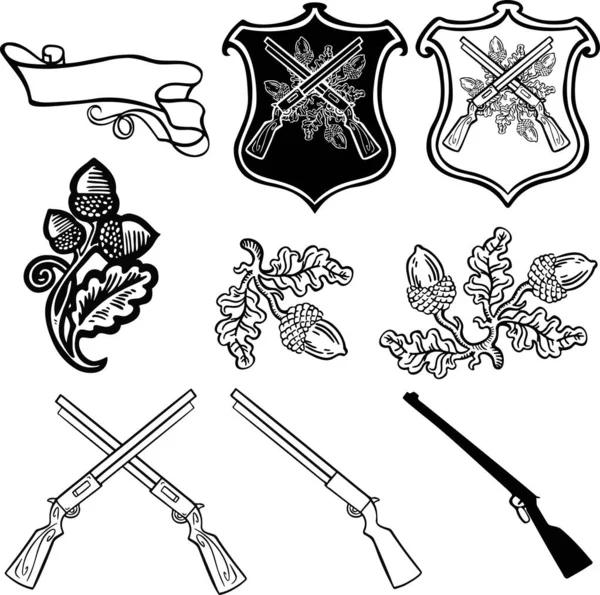 Czarny i biały liniowy znak, zestaw oznaczenie heraldry, ręcznie rysowane wektor ilustracji — Wektor stockowy