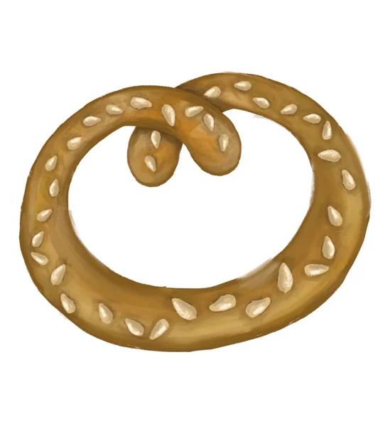 Bröd Bagel Symbol Vit Bakgrund För Hand Högkvalitativ Illustration — Stockfoto