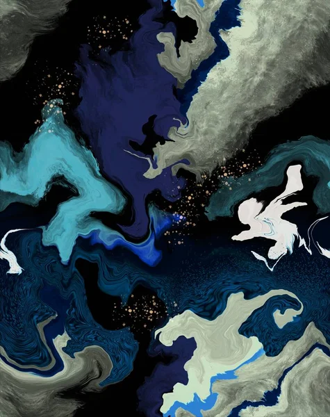 Téli Kék Márvány Tinta Papír Textúrák Sötét Akvarell Háttér Káosz — Stock Fotó