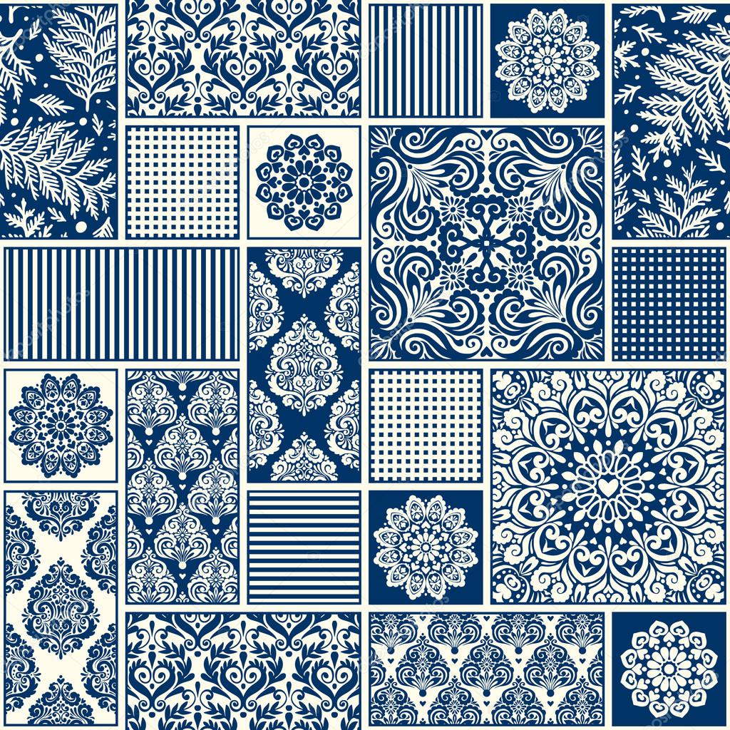 Geometric decorative patchwork tiles — Stock Vector © xenia_ok 91739804