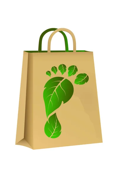 Shopping Lichtbruine Papieren Tas Met Recycle Oncept Symbool Groene Leath — Stockvector