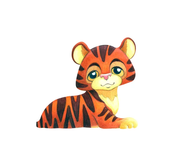 Image Dessin Animé Petit Petit Tigre Roux Symbole 2022 Illustration — Photo