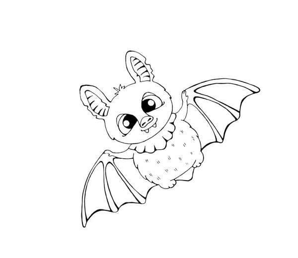 Morcego Giro Voo Ilustração Linear Isolada Sobre Fundo Branco Para — Fotografia de Stock