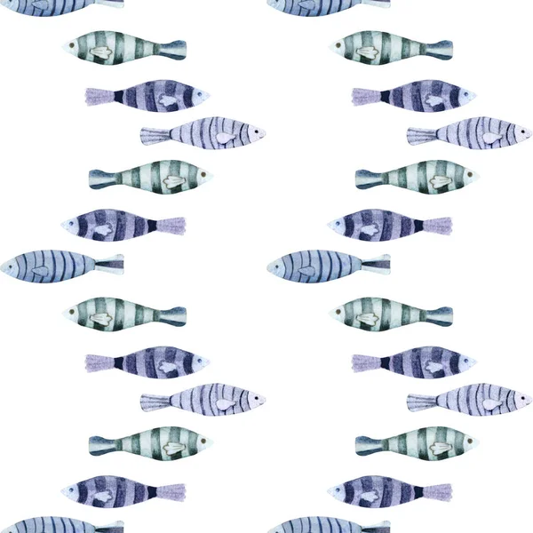 Pattern Simple Stylized Watercolor Fish White Background — Stock Photo, Image