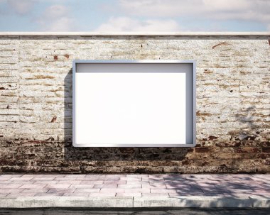 Tuğla duvar üzerinde mockup billboard