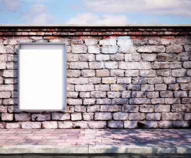 Tuğla duvar üzerinde mockup billboard