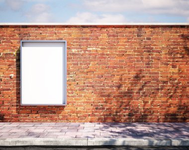 Tuğla duvar üzerinde mockup billboard