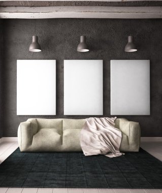 Poster ve resimler ile çatı katı tarzında iç