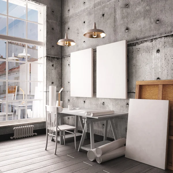 Bureau in hipster stijl loft — Stockfoto