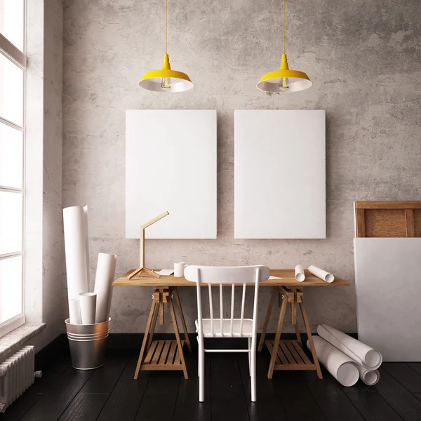 Desk in hipster style loft — Stock Photo, Image