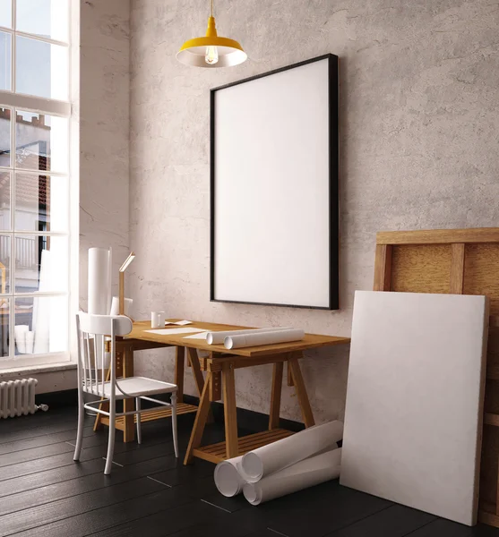 Skrivbord i hipster style loft — Stockfoto