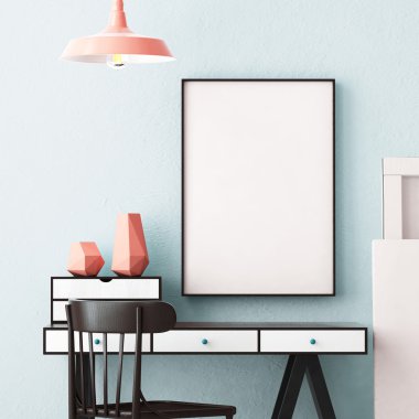 Mockup hippi tarzı çalışma alanında