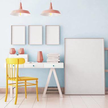 Mockup hippi tarzı çalışma alanında